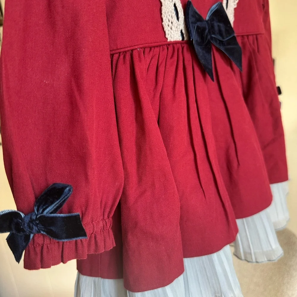 Elegant Burgundy Kids Formal Dress with Lace and Bow - Picture 5 of 6